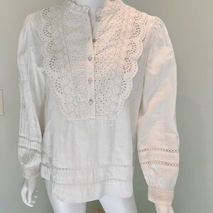 J. Crew White Eyelet Lace Bib Blouse